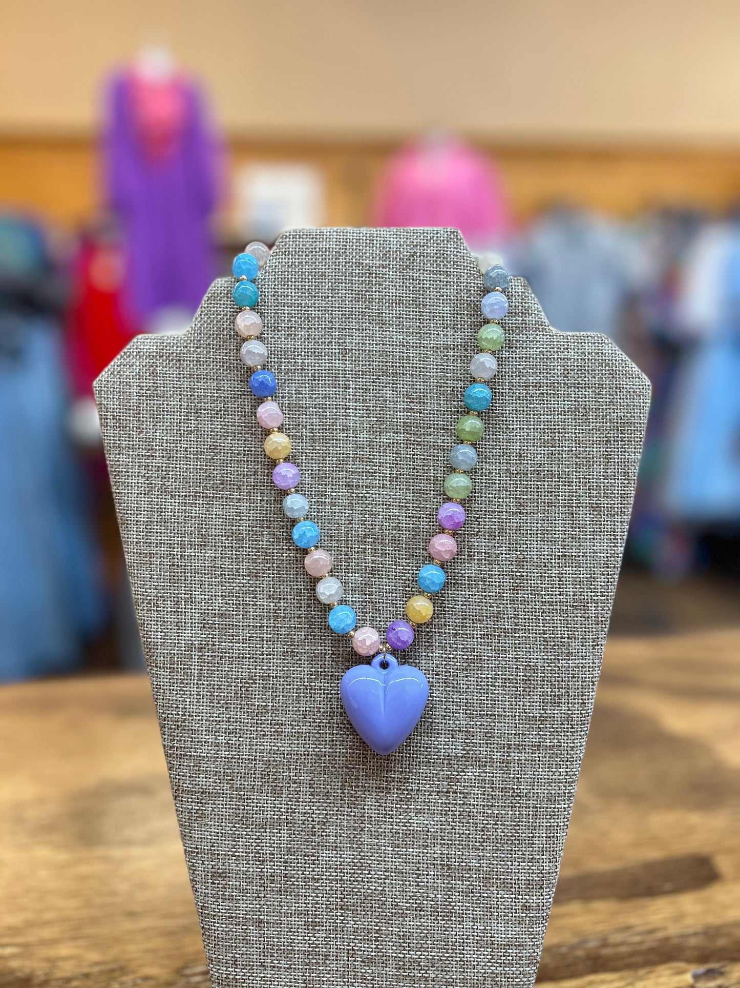 Happy Colorful Heart Necklace-purple