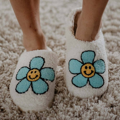 Mint Daisy Happy Face Slippers