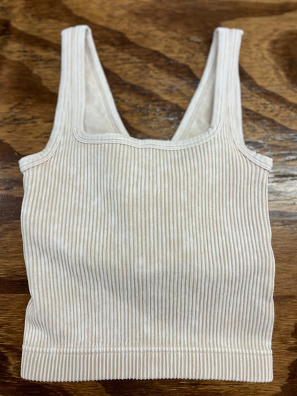 V-Neck Ribbed Cropped Tank w/ Bra Pads