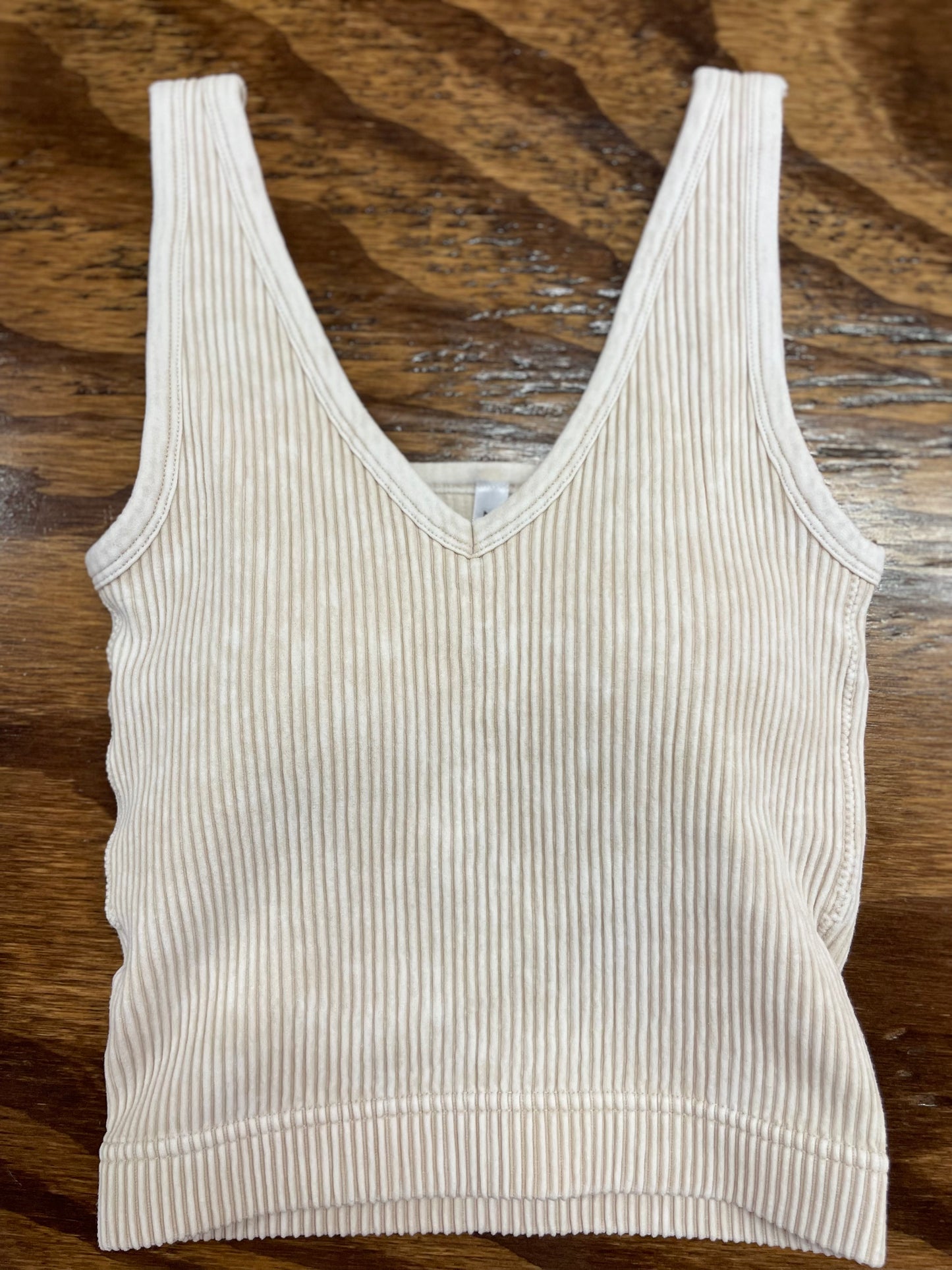 V-Neck Ribbed Cropped Tank w/ Bra Pads