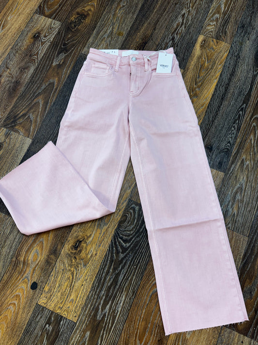 High Rise Crop Wide-Pink