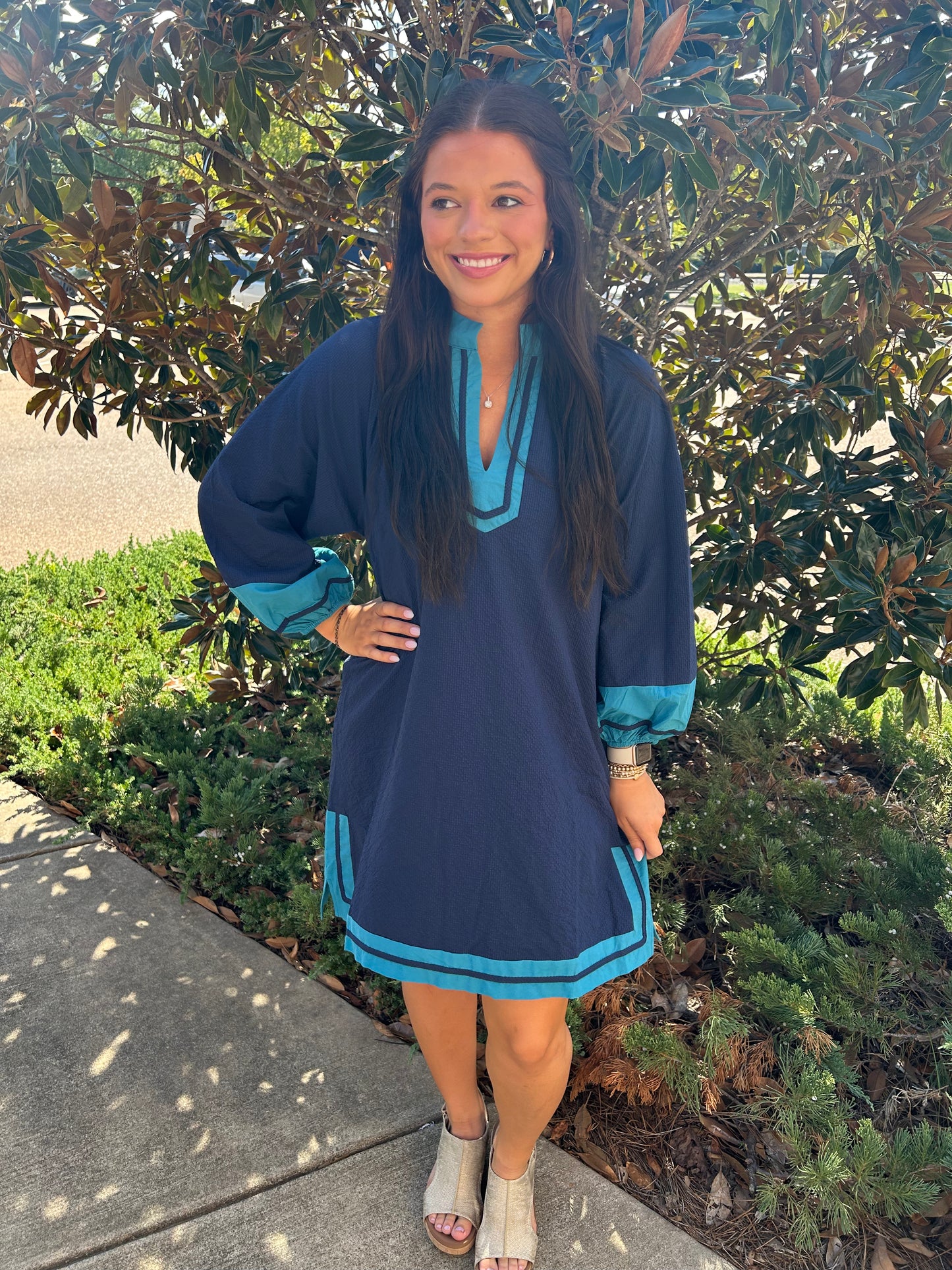 Contrasting Blue Dress