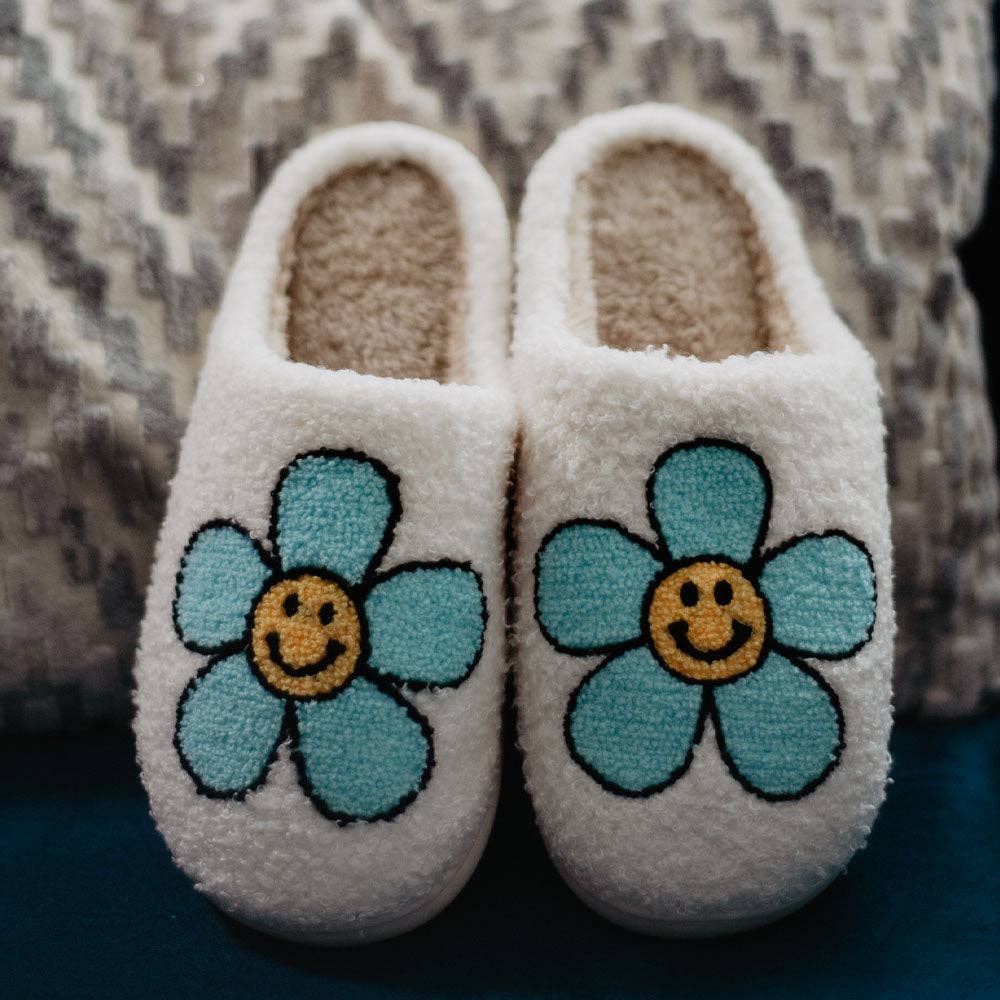 Mint Daisy Happy Face Slippers