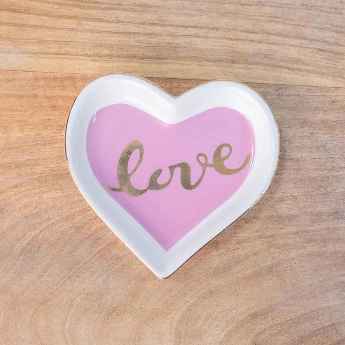 Love Heart Trinket Dish   White/Pink/Gold   4"
